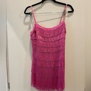 White fox pink flapper dress